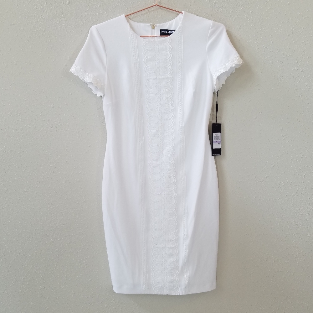 KARL LAGERFELD PARIS White Lace Trim Dress Size 6